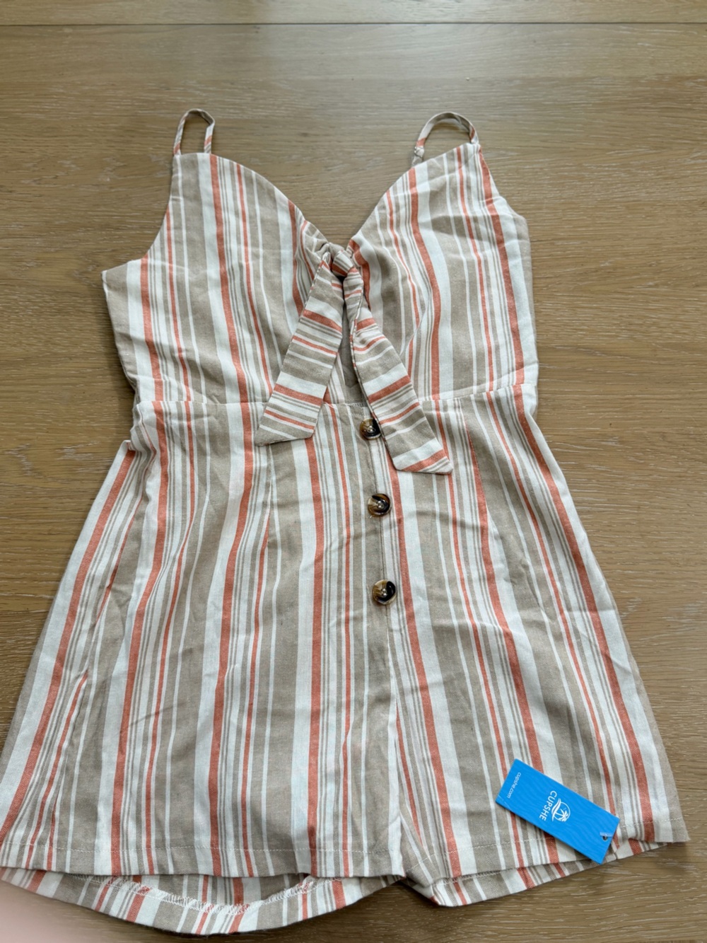 Cupshe Beige and Coral Striped Tie-Front Romper